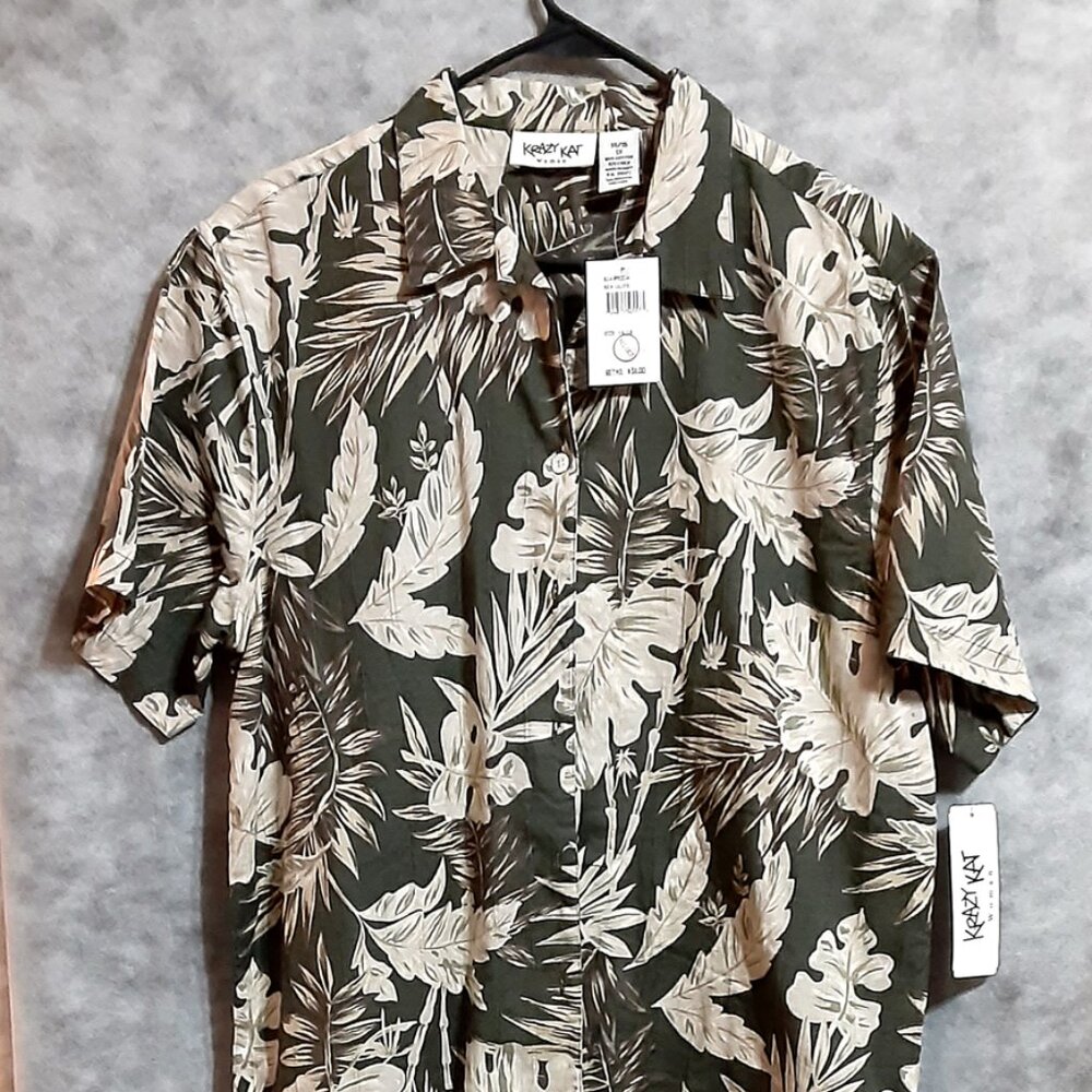 Krazy Kat Button shirt SS Women's Sz 14/16 1X summer Cotton/Linen NWT